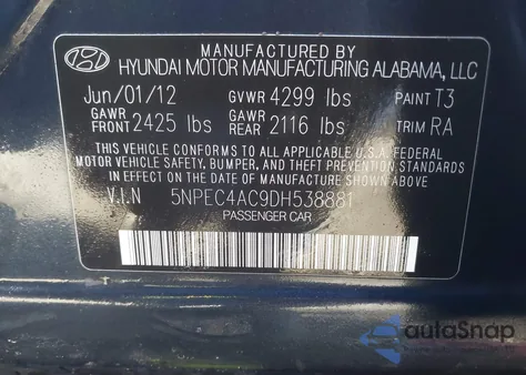 2013 Hyundai Sonata Limited from USA, damaged, VIN 5NPEC4AC9DH538881